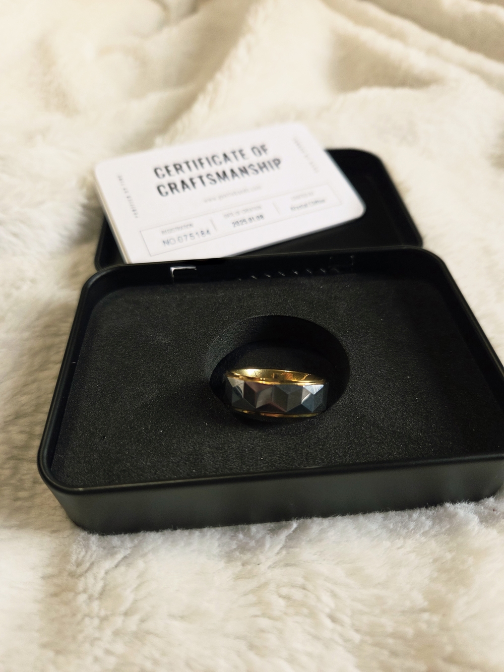 Men's Two-Tone Faceted Ring - Size 10 - Gold and Gunmetal